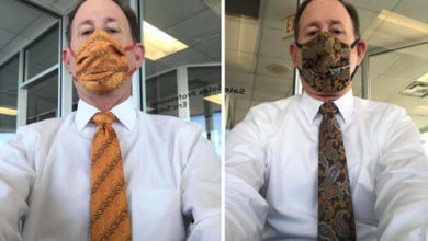 Фото - Модник подбирает защитные маски под цвет галстуков