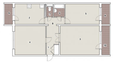Фото - Перепланировка Трехкомнатная квартира общей площадью 79,4м2: Расставляя акценты в доме П-46М