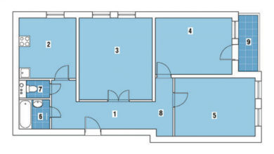 Фото - Перепланировка Трехкомнатная квартира в доме серии ГМС-3: Бунгало в мегаполисе в доме ГМС-3