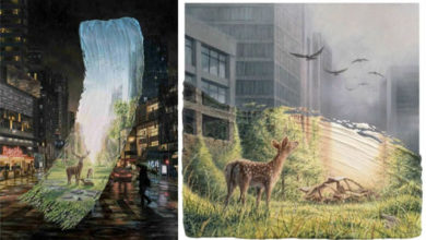 Фото - С помощью мазков кисти художник совмещает два пейзажа, совершая путешествие во времени