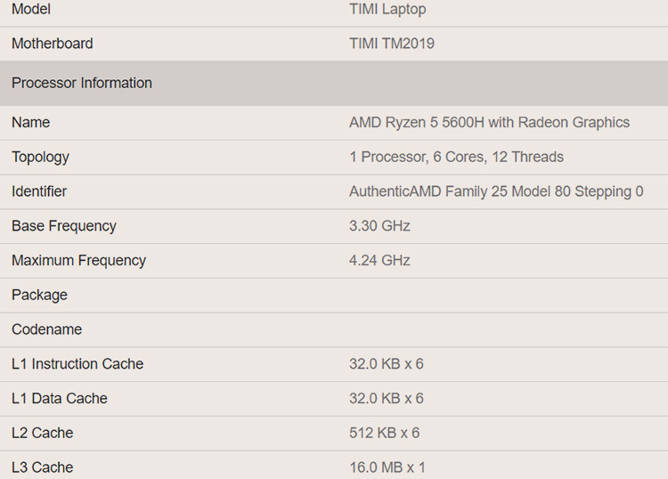 Технические характеристики AMD Ryzen 5 5600H (Geekbench)