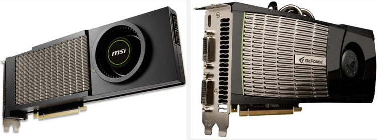 MSI GeForce RTX 3090 AERO (слева) и GeForce GTX 480 FE (справа)