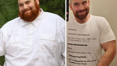 Фото - Похудевший мужчина использовал оскорбительные отзывы для дизайна футболки