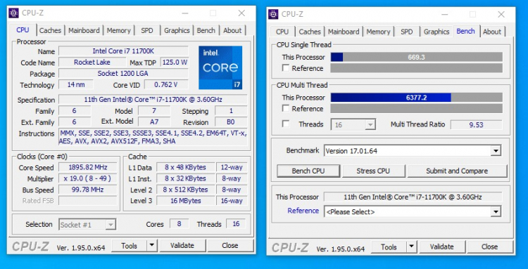 Показатели Intel Core i7-11700K в CPU-Z (форумы ComputerBase)