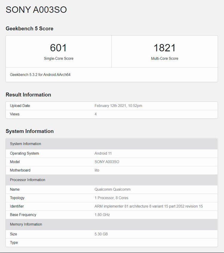 Скриншот страницы в Geekbench