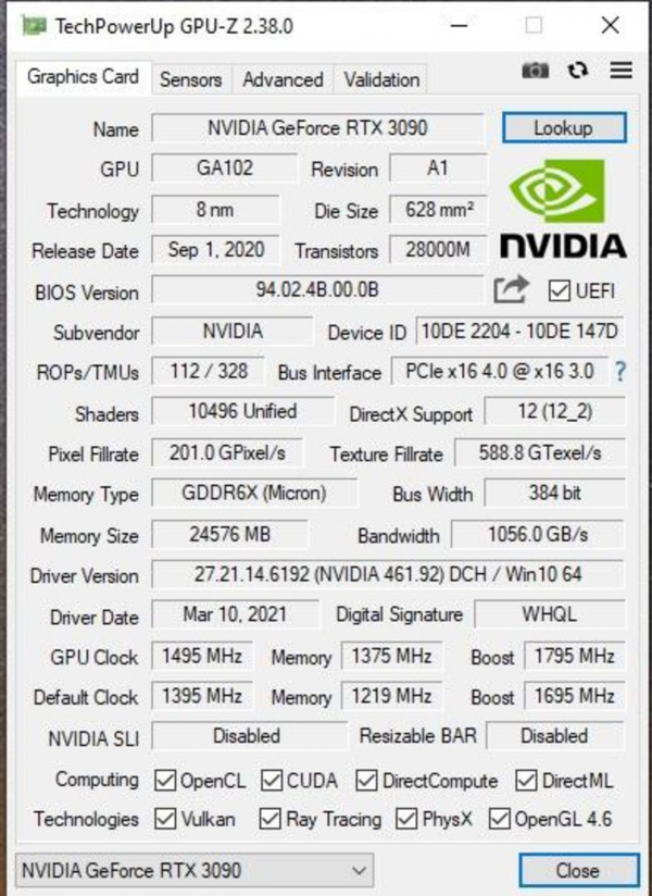 Спецификации перемаркированного в GA102-300 чипа NVIDIA GA102-250