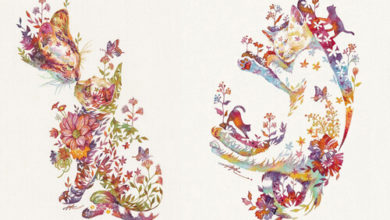 Фото - Рисуя животных, художник использует акварельные цветочные мотивы