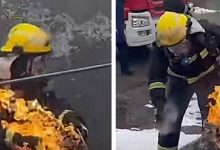 Фото - Пожарный рискнул жизнью и унёс пылающий газовый баллон подальше от места возгорания