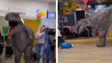 Фото - Артист в костюме динозавра пришёл на день рождения и напугал детей