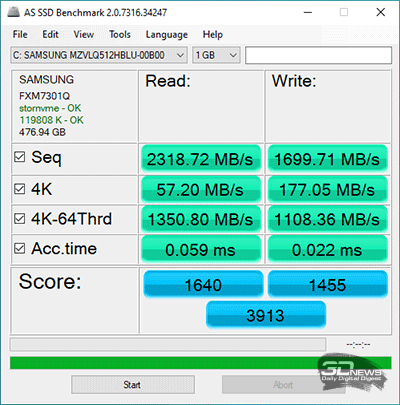  AS SSD Benchmark (от аккумулятора) 