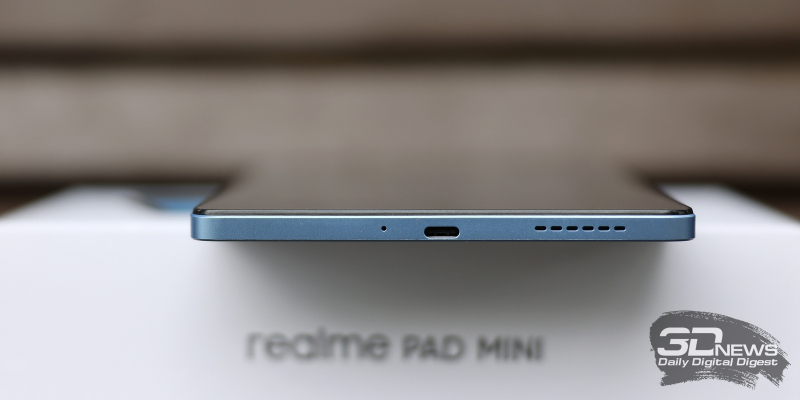  realme Pad mini, нижняя грань: динамик, микрофон, порт USB Type-C 