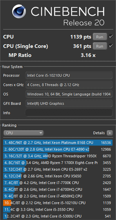 Тест Cinebench R20