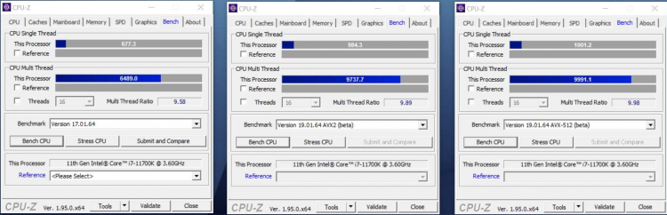 Показатели Intel Core i7-11700K в CPU-Z с лёгким разгоном (форумы HardwareLuxx)