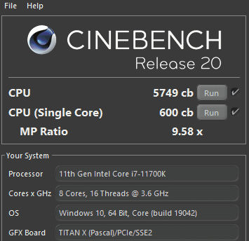 Intel Core i7-11700K в Cinebench R20 (Форумы HardwareLuxx)