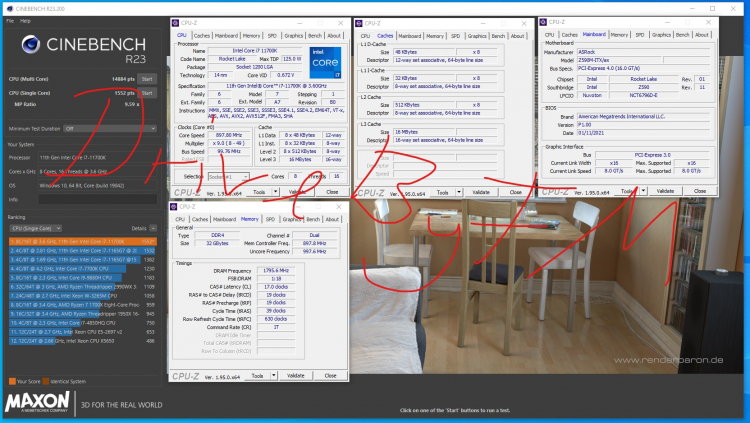 Intel Core i7-11700K в Cinebench R23 (форумы ComputerBase)