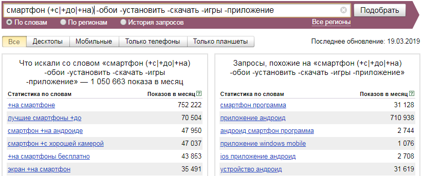 Группировка операторов Вордстат