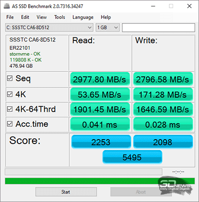  AS SSD Benchmark (от аккумулятора) 